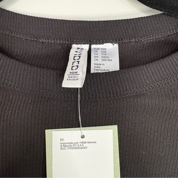 NEW WITH TAG H&M Black Ribbed Long Sleeve Basic Collection Shirt Size XXS - Picture 3 of 5